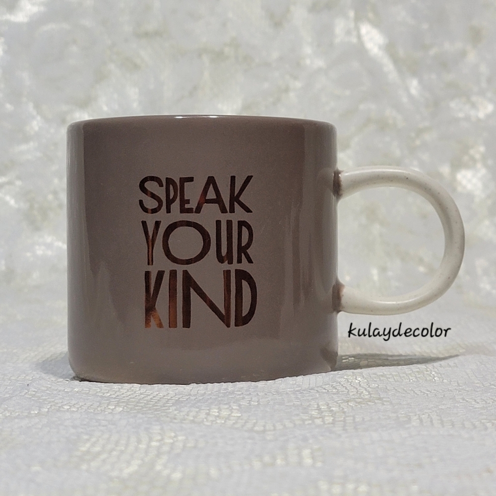 NEW Starbucks 2017 "Speak Your Kind" Mug - 12oz Taupe & Gold Stoneware w/ Tag